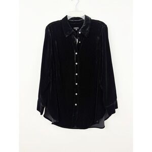 NWT Talbots Plus Velvet Button Up Shirt Size 1X Black Long Sleeve Viscose Blend